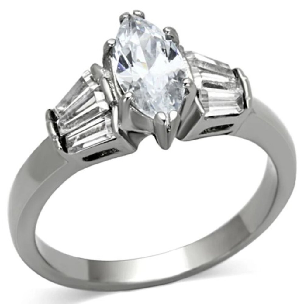 Marquise & Baguette Cubic Zirconia Ring Stainless Steel High Polished - Picture 11 of 14